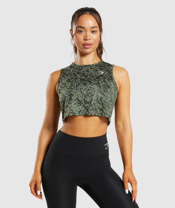 Damske Tielko Gymshark Training Crop Zelene | JS9412653